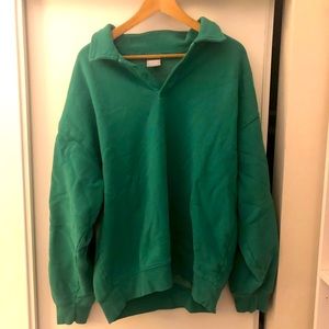 Aritiza - TNA - Cozy Fleece Boyfriend Polo Sweatshirt - Green - XL
